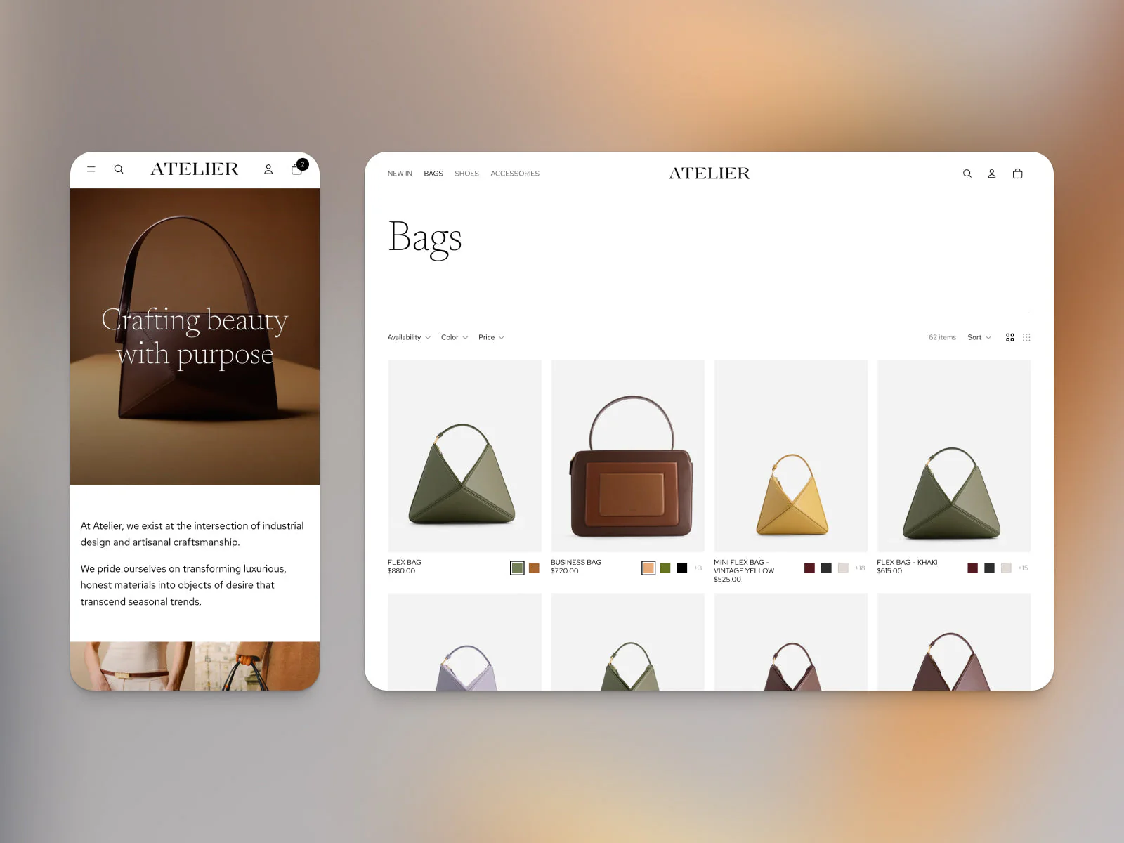 Shopify theme selection showing professional ecommerce website templates